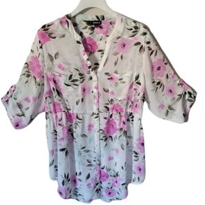 Torrid White Floral Chiffon Babydoll Tunic Size 1